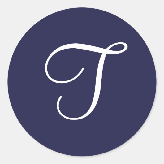 Monogram T, wit op Navy Blue, Ronde Sticker (Voorkant)