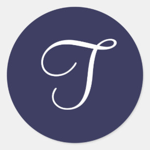Monogram T, wit op Navy Blue, Ronde Sticker