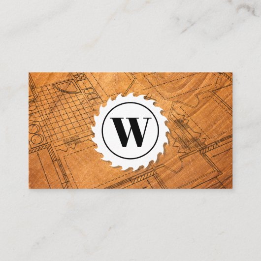 Monogram | Tafelzaag | Blauwdruk en hout Visitekaartje (Voorkant)