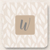 Monogram Tan Botanical Leaves Beverage Coaster Bier Onderzetter (Voorkant)