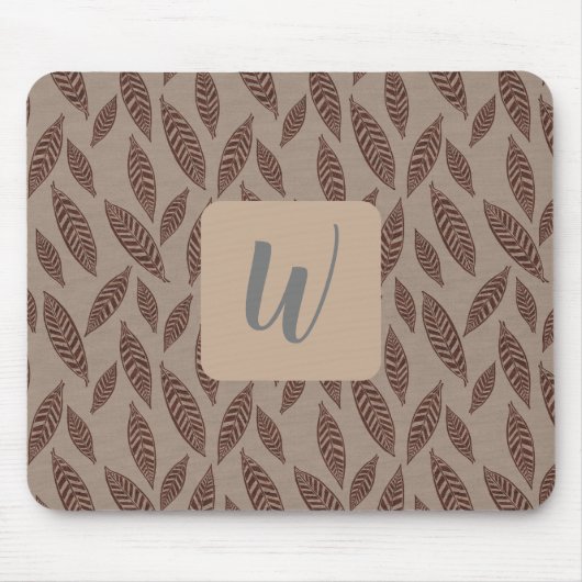Monogram Tan Botanische bladeren Muismat (Voorkant)