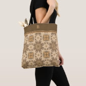 Monogram Tan Brown Abstract Boho Flower Pattern Tote Bag (Dichtbij)