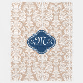 Monogram Tan en witte Floral Damaskers Fleece Deken (Voorkant)