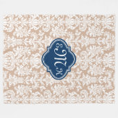 Monogram Tan en witte Floral Damaskers Fleece Deken (Voorkant (Horizontaal))