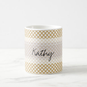 Monogram Tan White Cute Chic Polka Dot Pattern Koffiemok