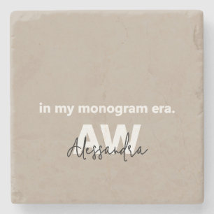 Monogram Tan White Typografie Zwart Naam Minimaal Stenen Onderzetter