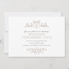 Monogram tan witte bruiloft levende stroom QR-code Aankondiging