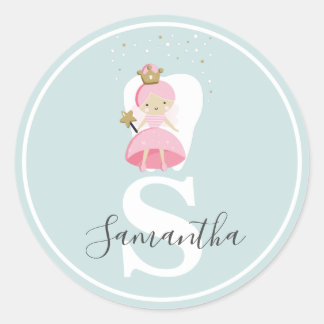 Monogram Tandenfee Sticker. Cadeaudecoratie Ronde Sticker