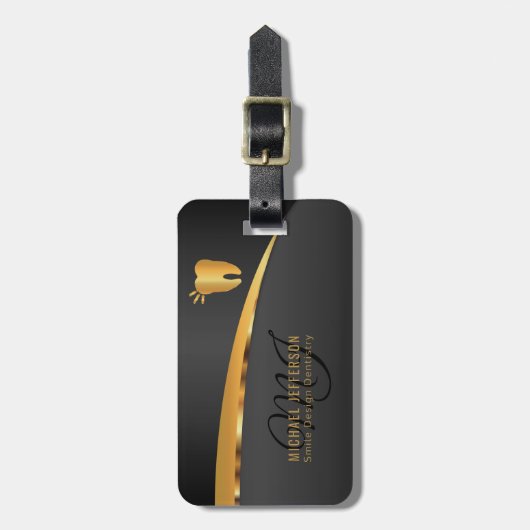 Monogram tandheelkundig - zwart en goud bagagelabel (Voorkant verticaal)