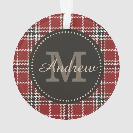 Monogram Tartan Aangepaste feestdag Sjabloon Orna Ornament (achterkant)