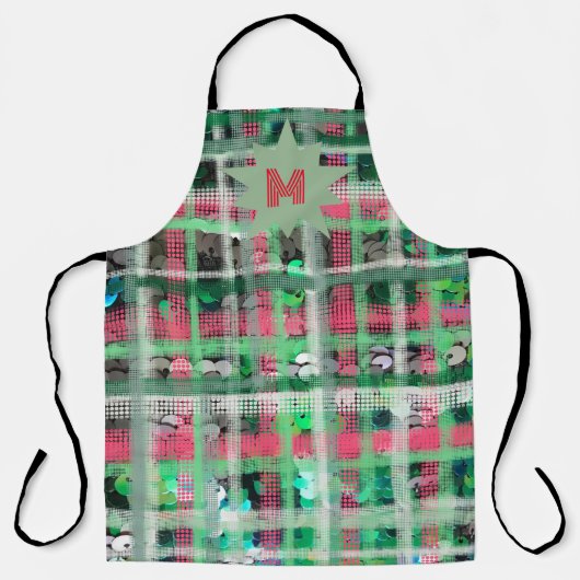 Monogram tartan groen rood crème grijs glitter ste schort (Voorkant)