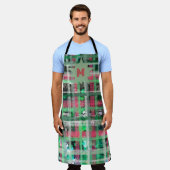 Monogram tartan groen rood crème grijs glitter ste schort (Gedragen)