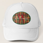 Monogram Tartan Oranje Groen Spaanplaat Embleem Trucker Pet (Voorkant)