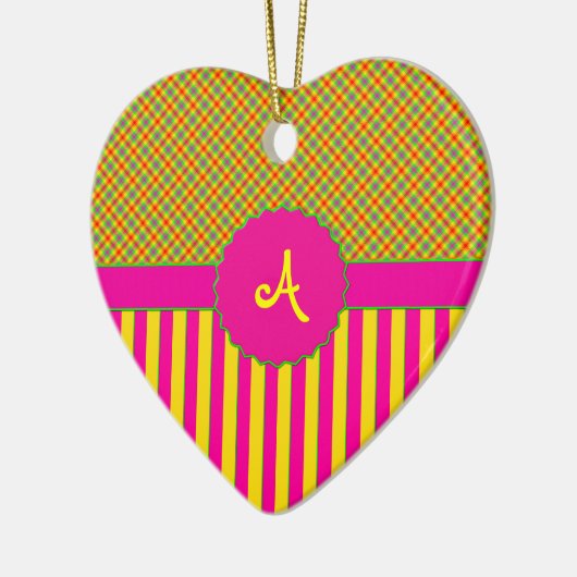 Monogram Tartan ORNAMENT, Tutti Frutti Geel Keramisch Ornament (Links)