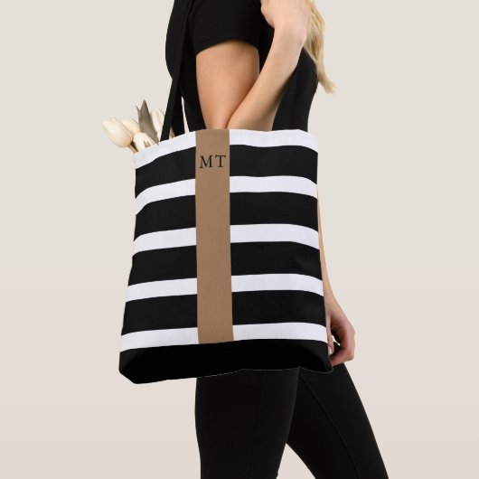 Monogram Tas van Classy Black en White Stripe (Dichtbij)