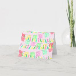 Monogram Tassel Papel Picado Roze Groen Feest Bedankkaart