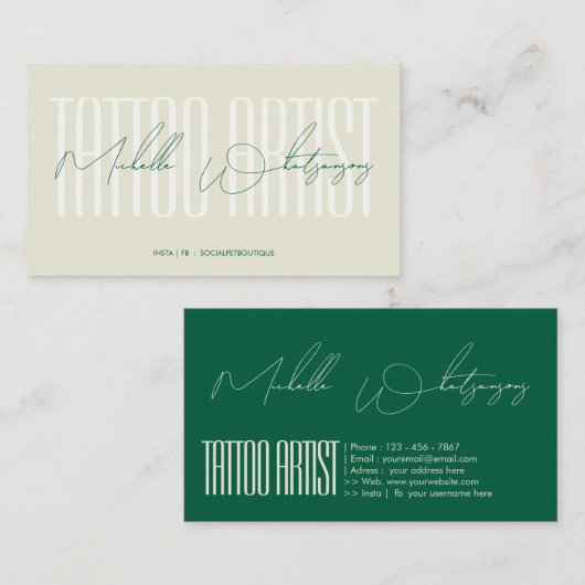 Monogram TATTOO ARTIEST modern script Visitekaartje (Voorkant / Achterkant)