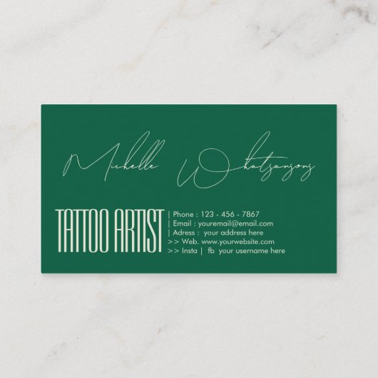 Monogram TATTOO ARTIST modern script Visitekaartje (Achterkant)