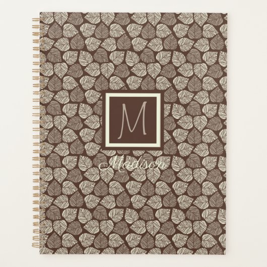 Monogram Taupe Brown Leaf Planner (Voorkant)