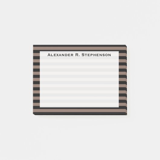 Monogram Taupe Bruin en Zwarte Streep Post-it® Notes (Voorkant)