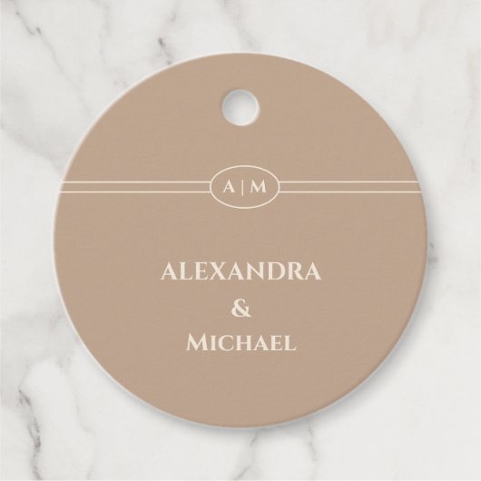 Monogram Taupe Christian Wedding Thank You Bedankjes Labels (Voorkant)