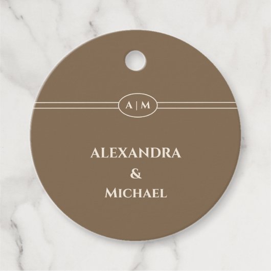 Monogram Taupe Christian Wedding Thank You Bedankjes Labels (Voorkant)