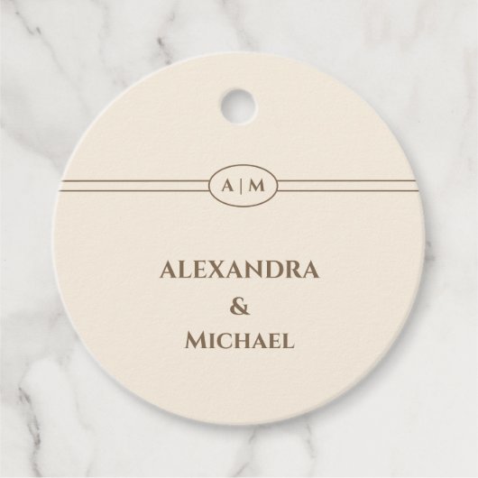 Monogram Taupe Christian Wedding Thank You Bedankjes Labels (Voorkant)