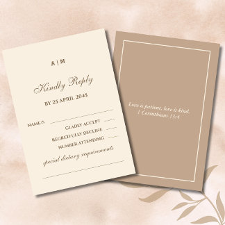 Monogram Taupe Cream Christian Wedding RSVP Card Kaartje