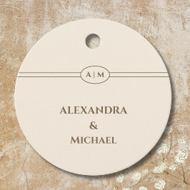 Monogram Taupe Cream Wedding Bedankt Bedankjes Labels