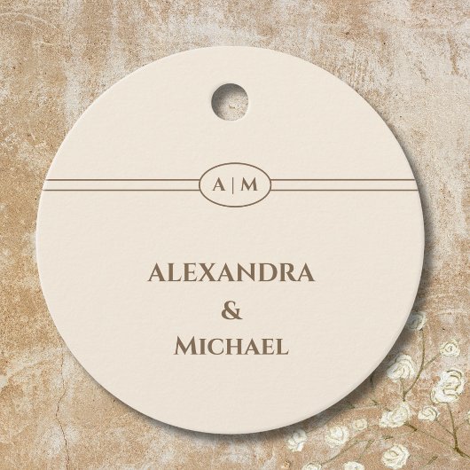 Monogram Taupe Cream Wedding Bedankt Bedankjes Labels