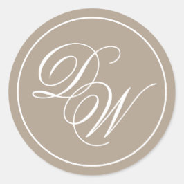Monogram Taupe Elegante witte kalligrafie Initiale Ronde Sticker