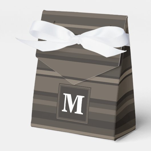 Monogram taupe strepen bedankdoosjes (Voorkant Zijde)