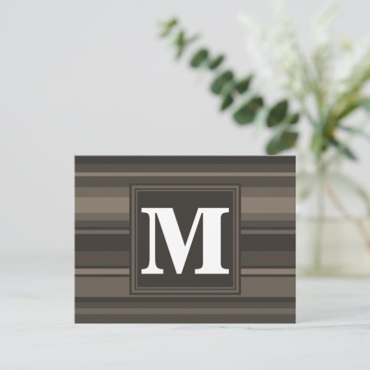 Monogram taupe strepen briefkaart (Staand voorkant)