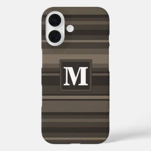Monogram taupe strepen iPhone 16 hoesje