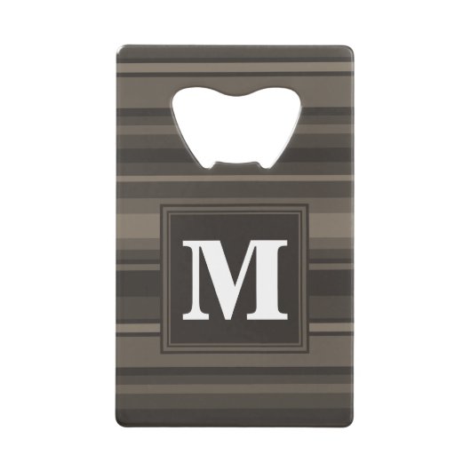 Monogram taupe strepen creditkaart flessenopener (Voorkant)