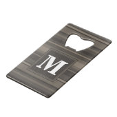 Monogram taupe strepen creditkaart flessenopener (Voorkant Gekanteld)