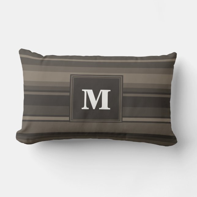 Monogram taupe strepen kussen (Voorkant)