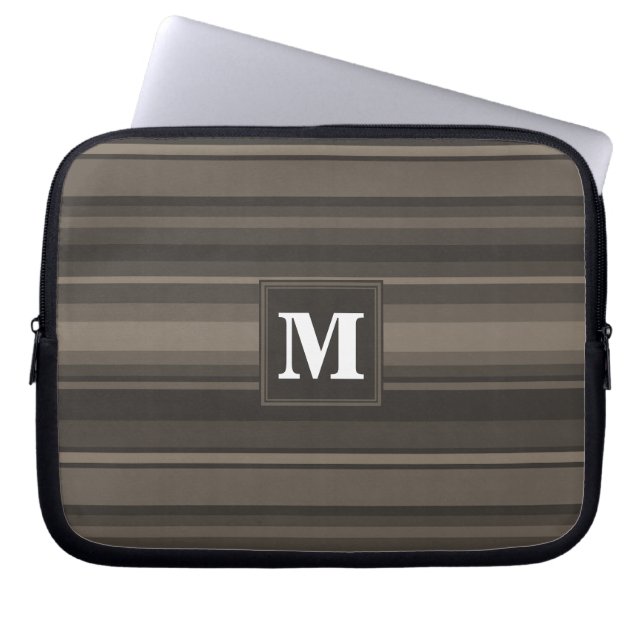 Monogram taupe strepen laptop sleeve (Voorkant)