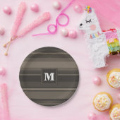 Monogram taupe strepen papieren bordje (Feest)