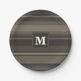 Monogram taupe strepen papieren bordje