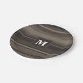 Monogram taupe strepen papieren bordje (Gekanteld)