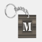 Monogram taupe strepen sleutelhanger (Voorkant Links)
