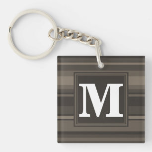 Monogram taupe strepen sleutelhanger