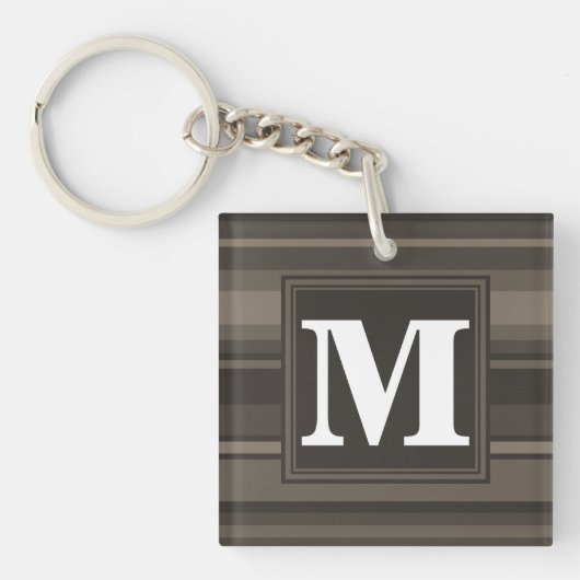 Monogram taupe strepen sleutelhanger (Voorkant)
