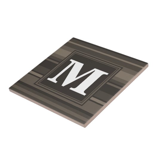 Monogram taupe strepen tegeltje (Zijkant)