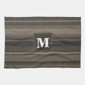Monogram taupe strepen theedoek (Horizontaal)