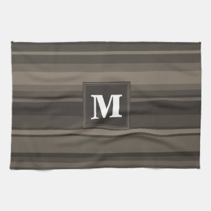 Monogram taupe strepen theedoek