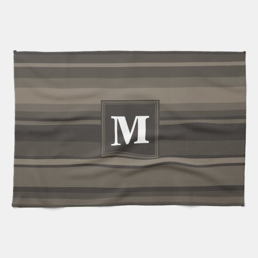Monogram taupe strepen theedoek (Horizontaal)