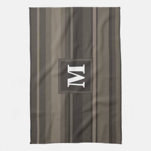 Monogram taupe strepen theedoek (Verticaal)