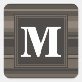 Monogram taupe strepen vierkante sticker (Voorkant)